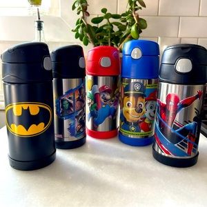 Five 12 ounce Thermos Funtainer Water Bottles